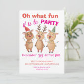 Invitation Oh what fun reindeers holidays party  (Debout devant)