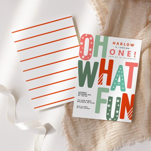 Invitation Oh What Fun Retro Coloré Noël 1er anniversaire