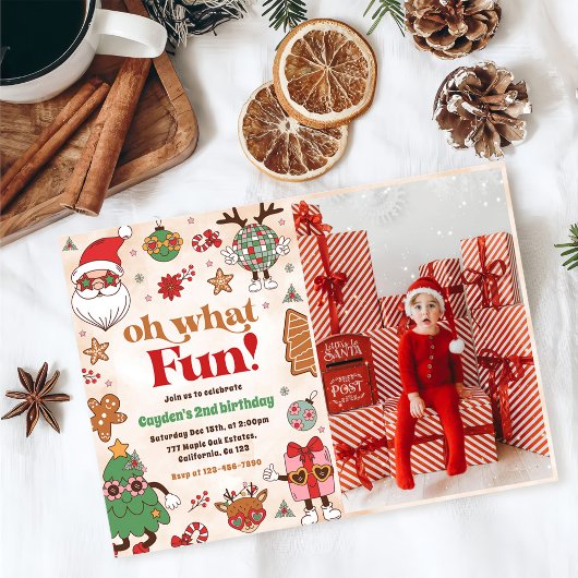 Invitation Oh What Fun Retro Noël 2e anniversaire Photo