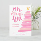 Invitation Oh What Fun Retro Rose Aquarelle 1er Anniversaire (Debout devant)