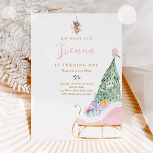 Invitation Oh What Fun Rose & Gold Winter Sleigh Anniversaire