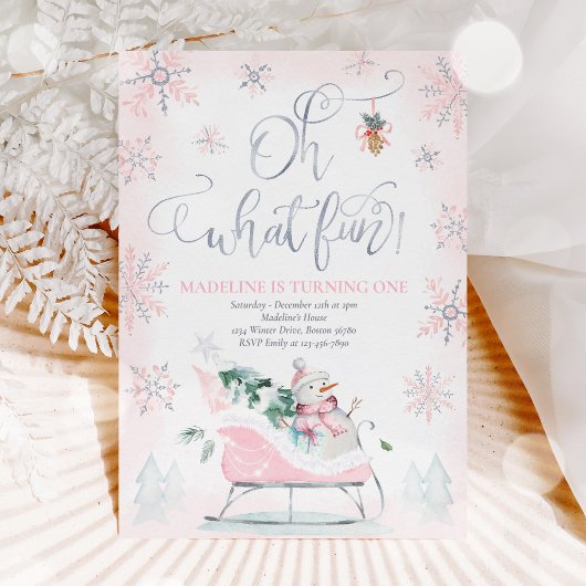 Invitation Oh What Fun Rose & Silver Winter Sleigh Anniversai