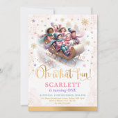 Invitation Oh What Fun Sleigh Ride Girl 1er anniversaire (Devant)