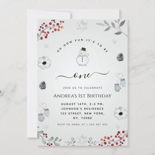 Invitation Oh What Fun Snowman Hiver 1er Anniversaire fête (Devant)