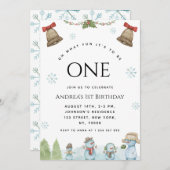 Invitation Oh What Fun Snowman Noël 1er anniversaire fête (Devant / Derrière)