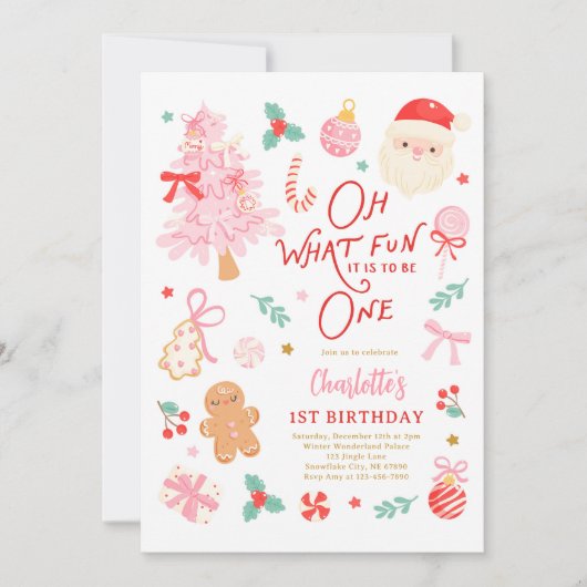 Invitation Oh What Fun To Be One Cute Christmas 1st Birthday (Devant)