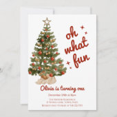 Invitation Oh what fun tree christmas birthday  (Devant)