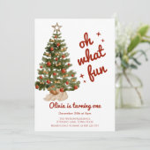 Invitation Oh what fun tree christmas birthday  (Debout devant)