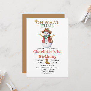 Invitation Oh What Fun Western Cowboy Noël 1er anniversaire