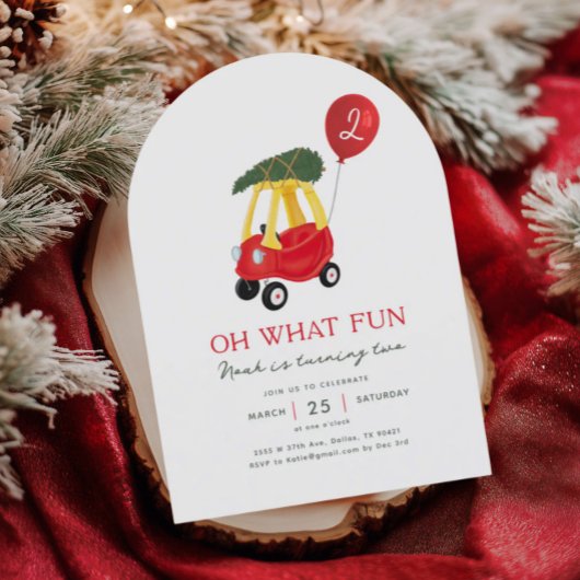 Invitation Oh What Fun Winter Car Anniversaire de enfant Invi
