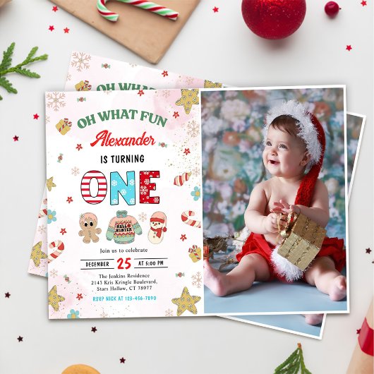 Invitation Oh What Fun Winter Noël 1er Anniversaire Photo