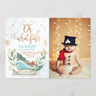 Invitation Oh What Fun Winter Sleigh Garçon 1er Anniversaire