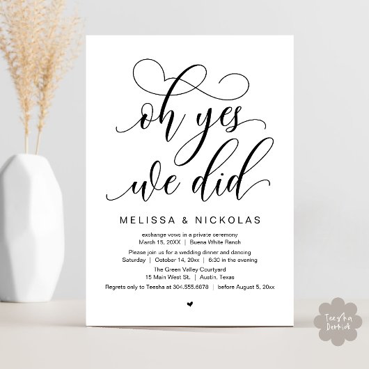 Invitation Oh Yes, We Did, Romantic Wedding Elopement Party