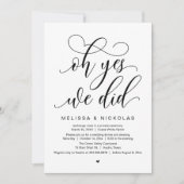 Invitation Oh Yes, We Did, Romantic Wedding Elopement Party (Devant)