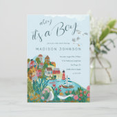 Invitation Ohé c'est une fête de baby shower pour garçon (Debout devant)