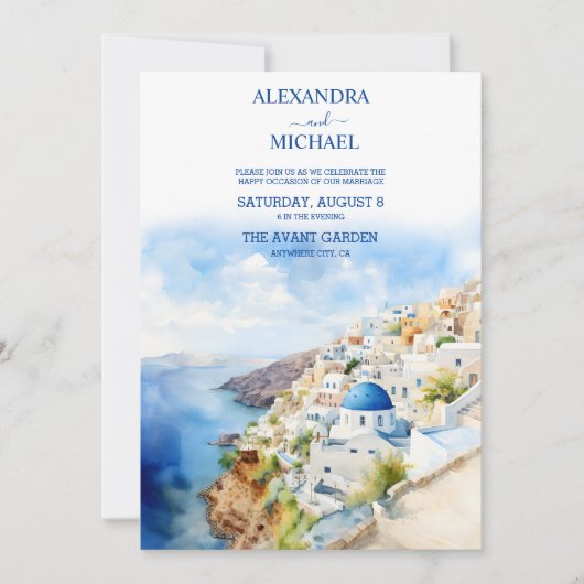 Invitation Oia Village Santorini Île Grèce Mariage (Devant)