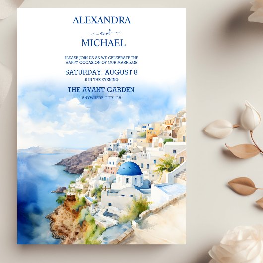 Invitation Oia Village Santorini Île Grèce Mariage
