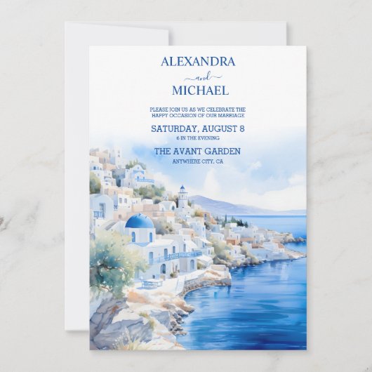 Invitation Oia Village Santorini Île Grèce Mariage (Devant)