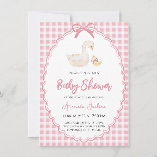 Invitation Oie-mère rose et Baby shower Gosling (Devant)