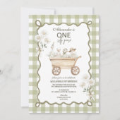Invitation Oie Ridicule 1er Anniversaire Gingham Vert (Devant)