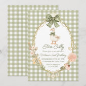 Invitation Oie Silly Gingham Verte 2e Anniversaire (Devant / Derrière)