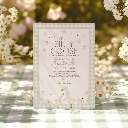 Invitation Oie sotte sur le Baby shower perdu En vichy