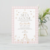 Invitation Oie sotte sur le Baby shower perdu rose En vichy (Debout devant)
