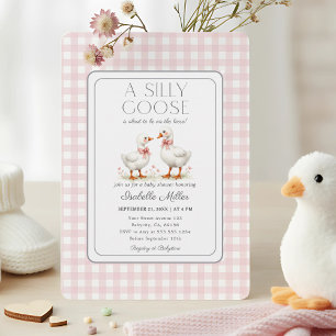 Invitation Oie sotte sur le Baby shower perdu rose En vichy