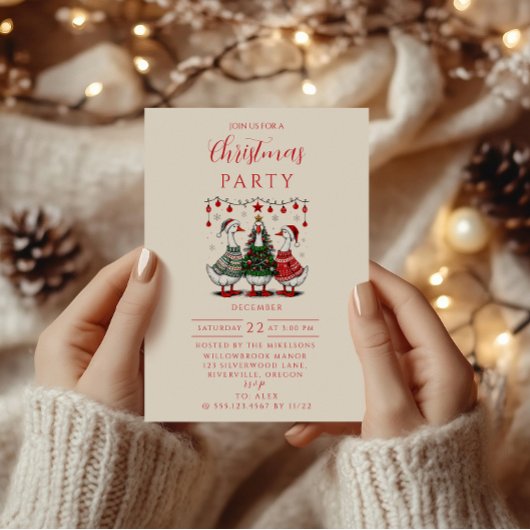 Invitation Oies de Noël dans des Tricots Confortables