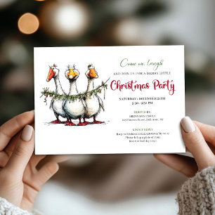 Invitation Oies Enjouées de Noël Aquarelle Drôle Fête