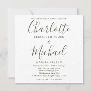 Invitation OIive Green Signature Carré photo Mariage