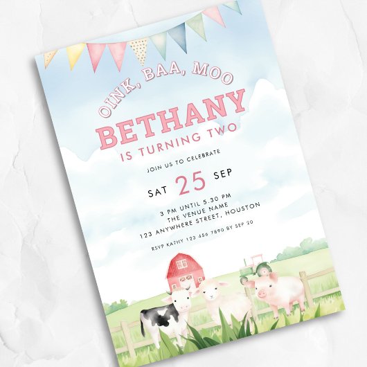Invitation Oink Baa Moo Animaux de ferme 2e fête d'anniversai