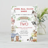 Invitation Oink Baa Moo Cute Animaux de ferme Anniversaire (Debout devant)