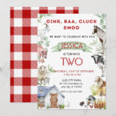 Invitation Oink Baa Moo Cute Animaux de ferme Anniversaire (Devant / Derrière)