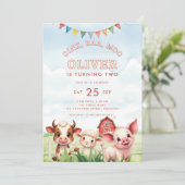 Invitation Oink Baa Moo Cute Farm Animaux 2e anniversaire (Debout devant)