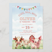 Invitation Oink Baa Moo Cute Farm Animaux 2e anniversaire (Devant / Derrière)