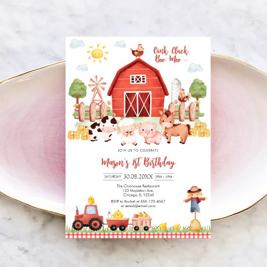Invitation Oink Baa Quack Moo Farm Animals Birthday