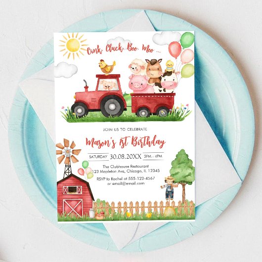 Invitation Oink Baa Quack Moo Farm Animals Birthday