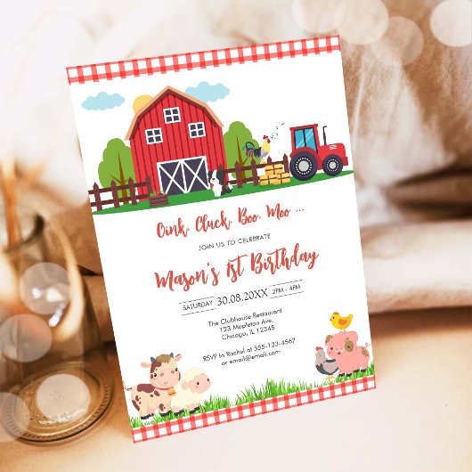 Invitation Oink Baa Quack Moo Farm Animals Birthday