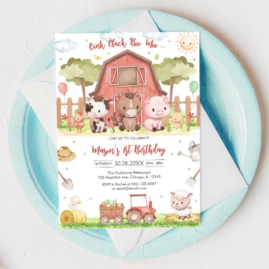 Invitation Oink Baa Quack Moo Farm Animals Birthday