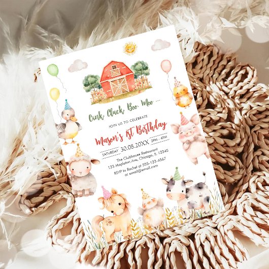 Invitation Oink Baa Quack Moo Farm Animals Birthday