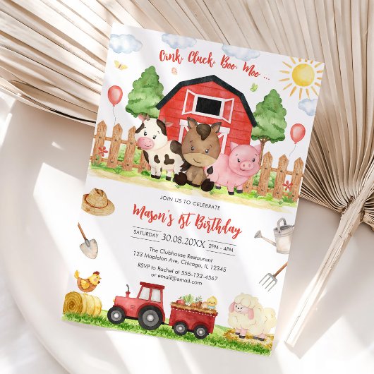 Invitation Oink Baa Quack Moo Farm Animals Birthday