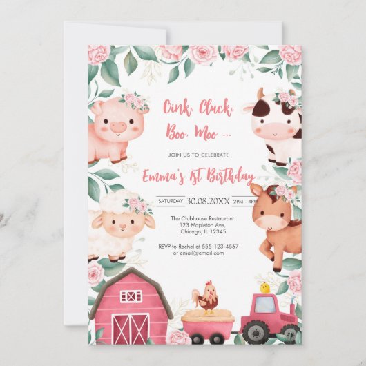 Invitation Oink Baa Quack Moo Farm Animals Birthday (Devant)