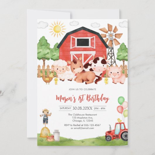 Invitation Oink Baa Quack Moo Farm Animals Birthday (Devant)
