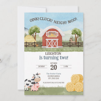 Invitation Oink Cluck Neigh Moo Anniversaire de enfant de fer