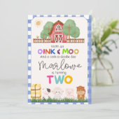 Invitation Oink & Moo Cute Farm deuxième Anniversaire Invitat (Debout devant)