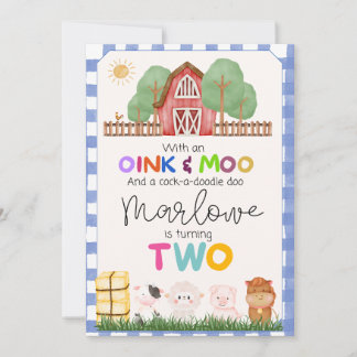 Invitation Oink & Moo Cute Farm deuxième Anniversaire Invitat