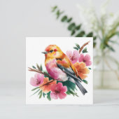 Invitation Oiseau à fleur rose (Debout devant)