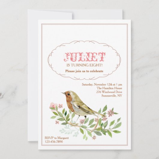 Invitation Oiseau Aquarelle (Devant)