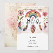 Invitation Oiseau arc-en-ciel à l'aquarelle et plumes Boho An (Devant / Derrière)